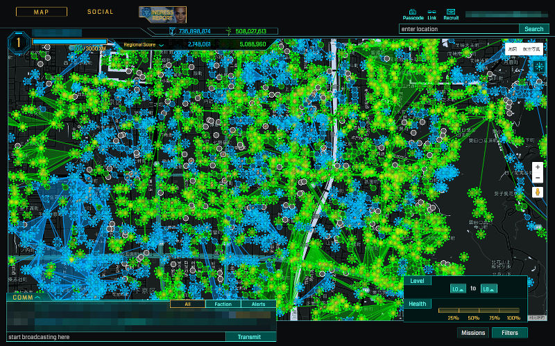 Ingress Intel Map kyoto (2016/07/18)