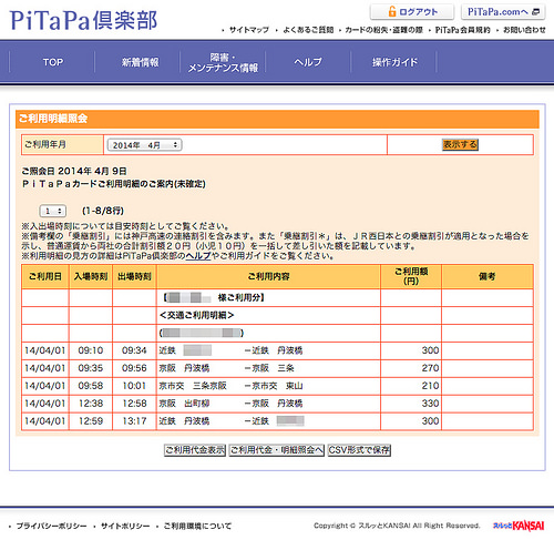 PiTaPa利用明細