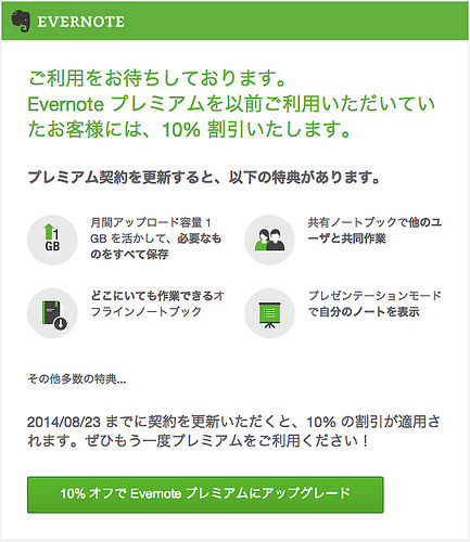 Evernoteプレミアム 10％割引