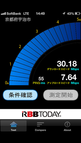 コメダ 京都宇治店でLTEが30Mbps出た